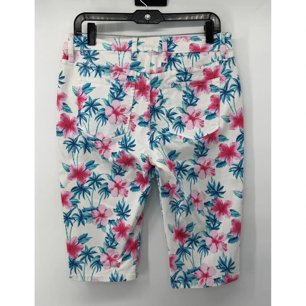 Tommy Bahama Boardwalk Floral Hibiscus Palm Tree Denim Shorts White Pink Blue 14